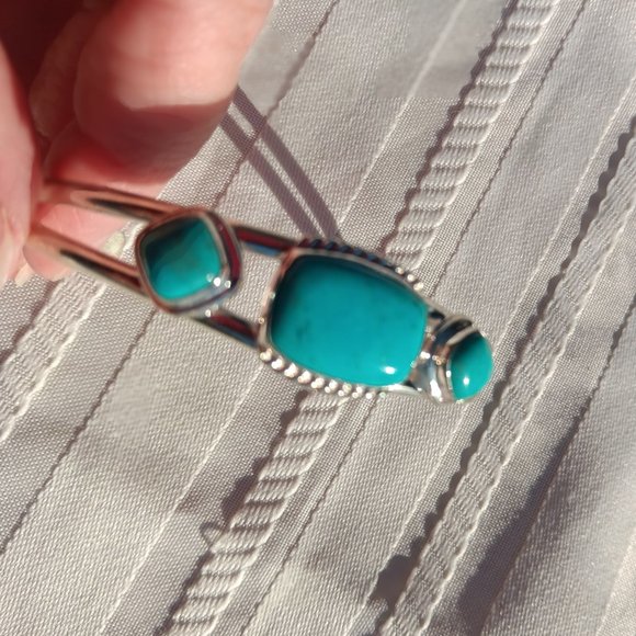 Jay King DTR mine finds 3 turquoise stone cuff bracelet 925 Sterling - Picture 3 of 12
